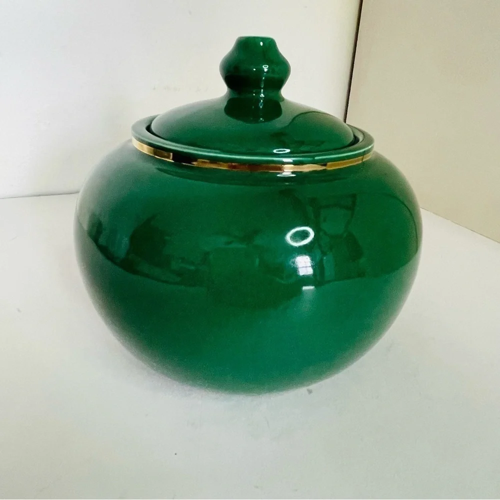 Vintage Royal Haeger Canton Green Jar with Gold Lining
